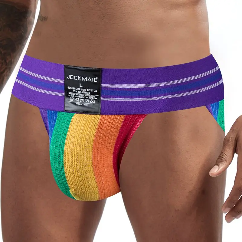 

Трусы-бикини JOCKMAIL мужские, пикантное нижнее белье, трусы-танга для геев, бандаж, с широким поясом