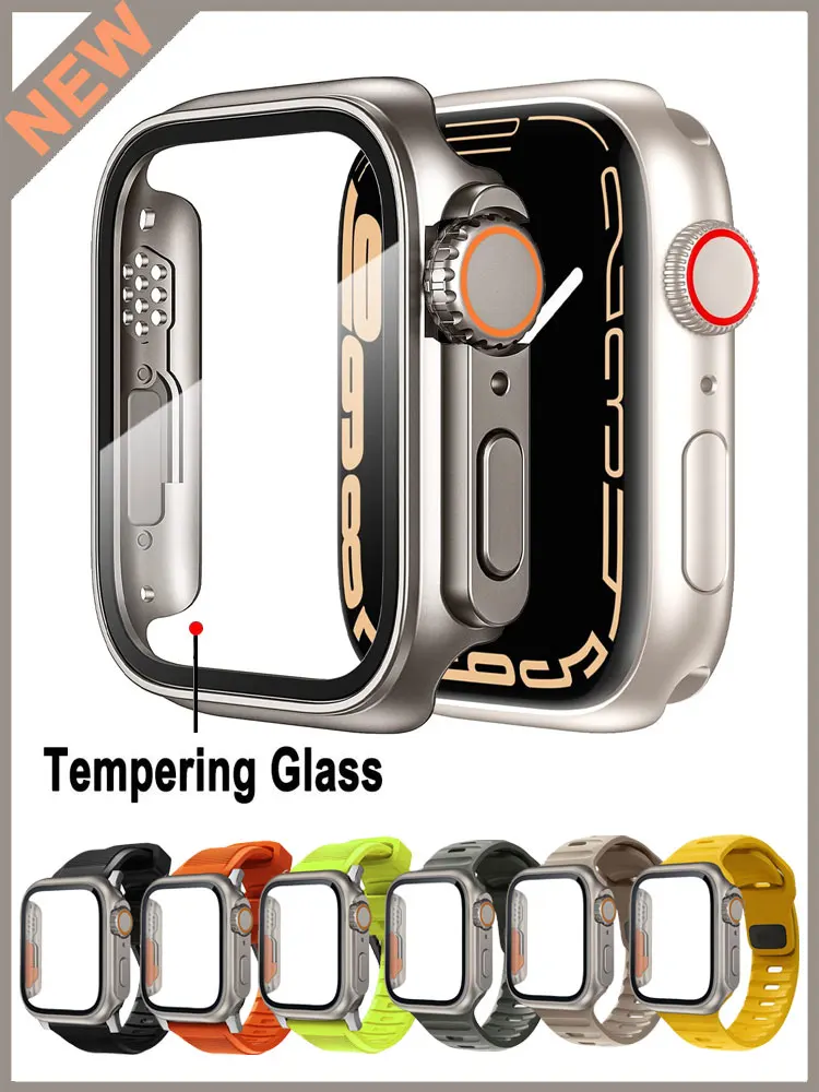 

Case+Strap For Apple Watch Band 44mm 45mm 41mm 40mm Screen Protector Cover Change Ultra 49mm Bumper Case iWatch 8 7 SE 6 5 4 3