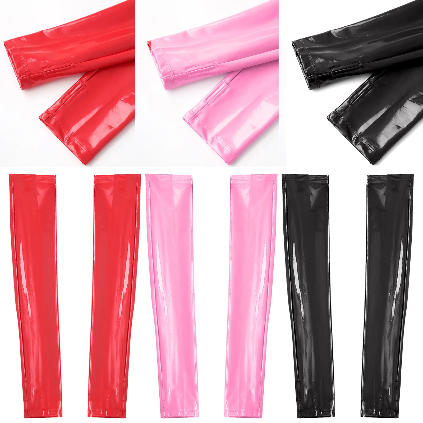 1 Pair Womens Shiny Patent Leather Classic Fingerless Long Gloves Glossy Party Clubwear Gloves Cosplay Costume Accessories