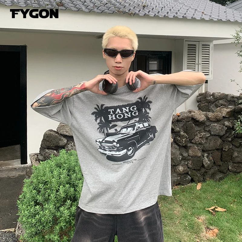 

Fygon Y2K Clothes Retro Print Short Sleeve T-shirt for Men and Women Breathable High Quality Streetwear Tshirt New Arrival