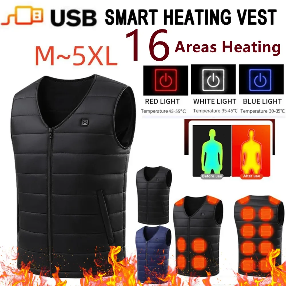 COMXZ 16 Areas ​USB Heated Jacket for Men Women Winter Thermal Hunting Vest Self Heating Clothing S-4XL Warm Outdoor Jacket​