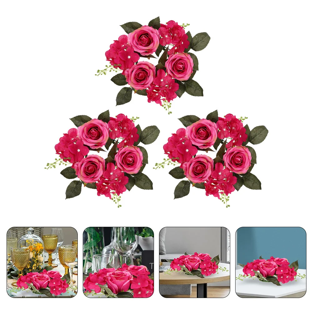 

Artificial Rose Flower Candle Rings Floral Wreaths Pillar Candle Holder For Christmas Wedding Party Table Decoration