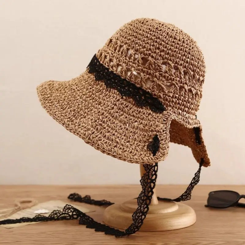 Summer Women Straw Hats Large Brim Outdoor Camping UV Protection Beach Caps