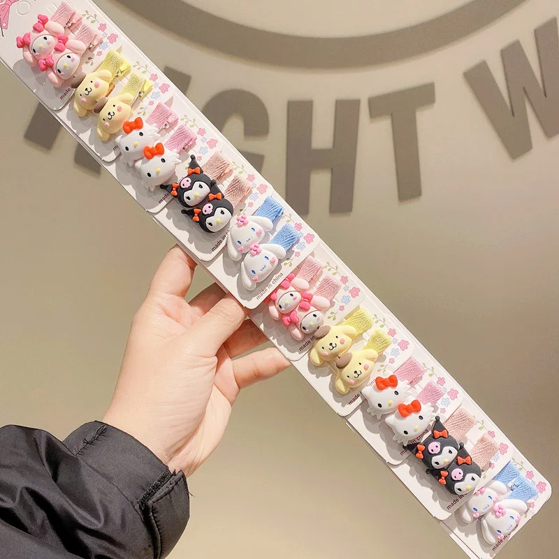 

Sanrio Hello Kitty Hair Clips 10 Pairs Of Cinnamoroll Melody Kuromi Kawaii Hair Clip Leather Clip Cartoon Girl Hair Accessories