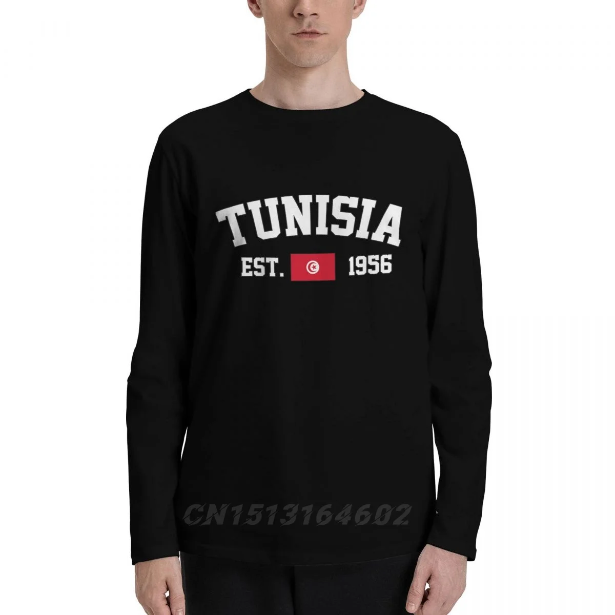 

100% Cotton Tunisia Flag With EST. Year Long Sleeve Autumn T shirts Men Women Unisex Clothing LS T-Shirt Tops Tees