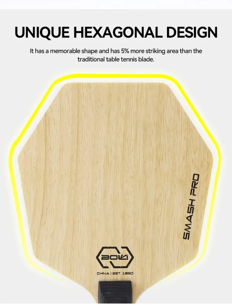 Description Picture 6 of itemBoli Hexagon Table Tennis Blade Ping Pong Pallets Special 5-Ply Pure Wood Ping Pong Rackets Offensive FL Ping Pong Paddle