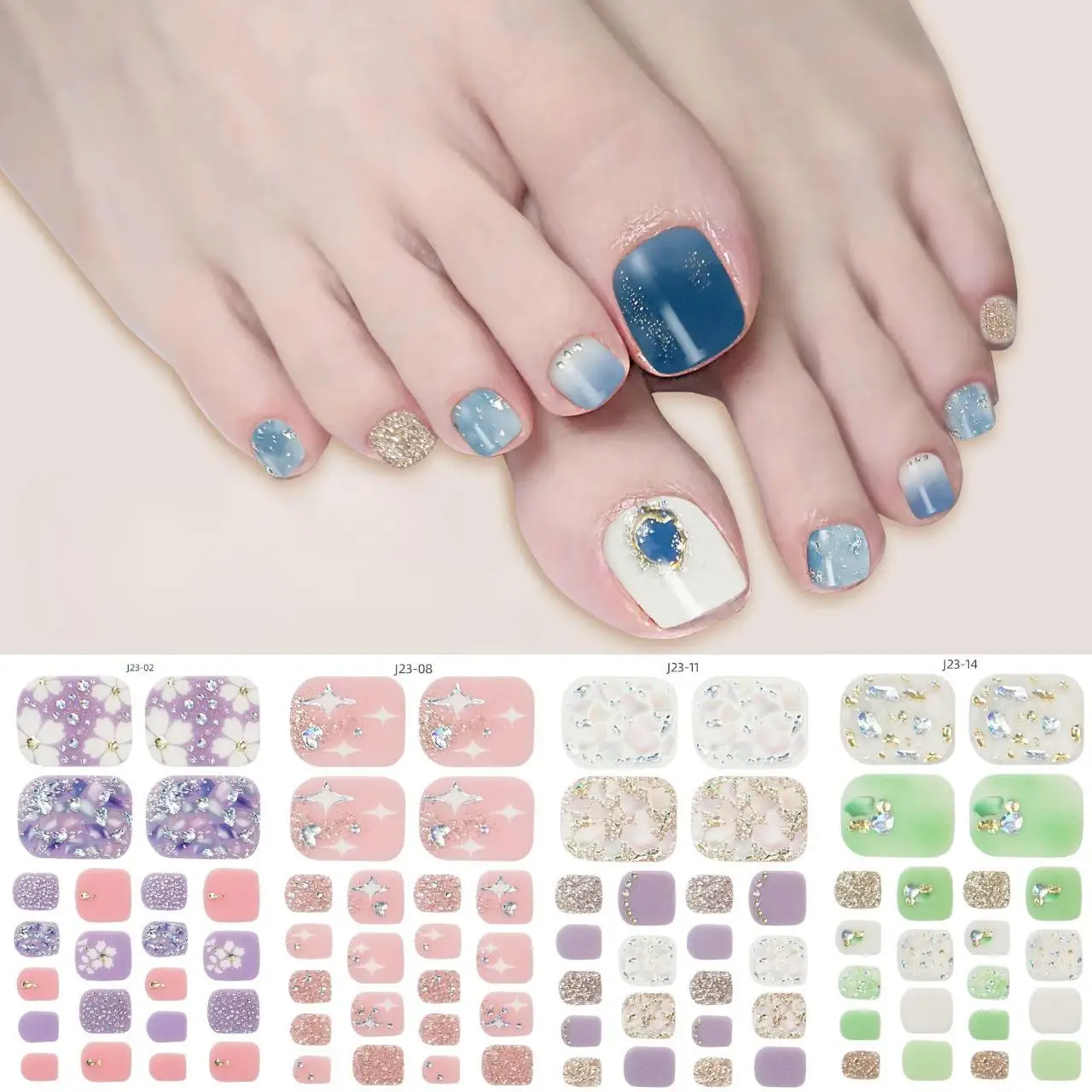 22Tips/Sheet Full Cover Gel Toenail Wraps-Semi-Cured Self-Adhesive Nail Stickers Non-Toxic Waterproof Nail Decals for Easy DIY