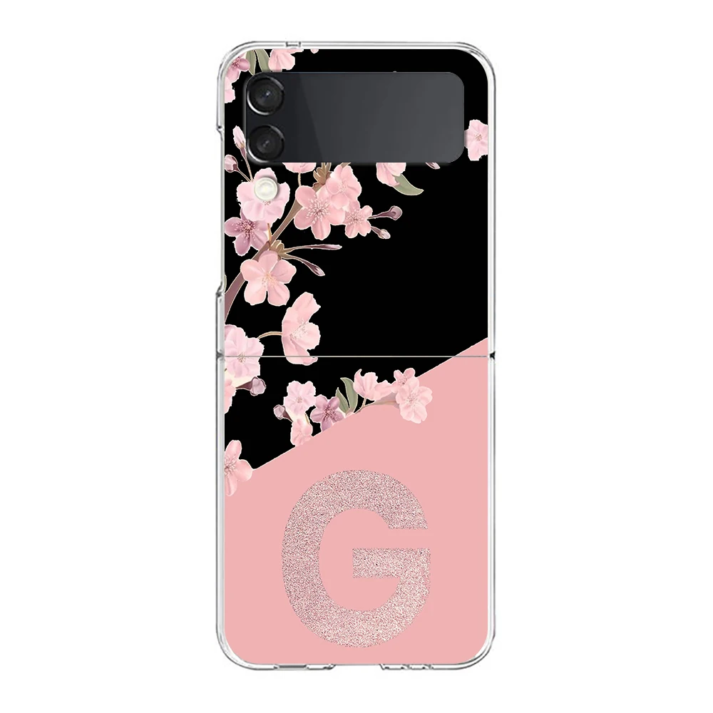 Pink Letter Flower Hard Folding Clear Phone Case - Transparent Cover Design