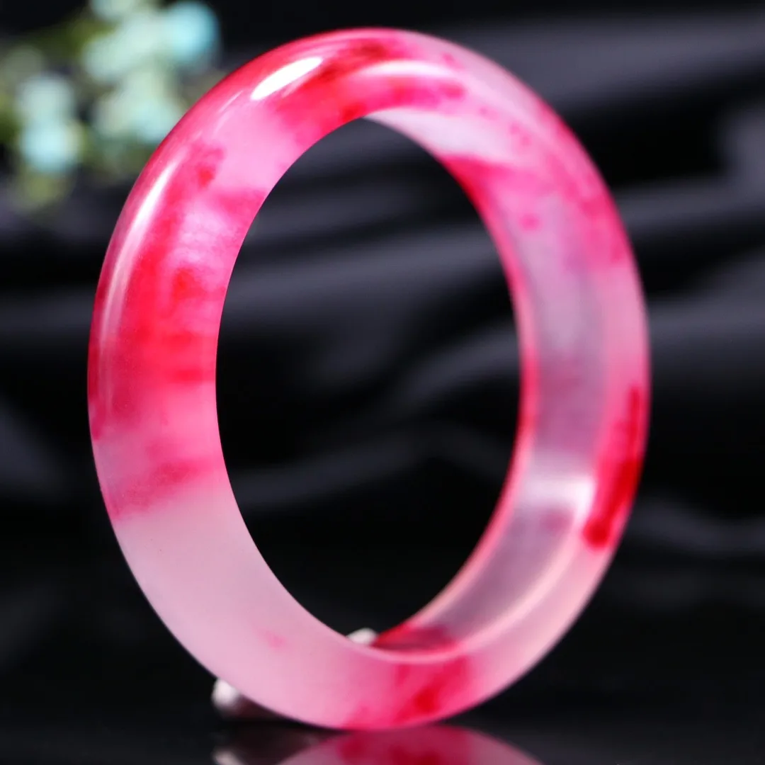 

Red Peach Blossom Jade Bangle Women Fine Jewelry Genuine Myanmar Jadeite With Certificate High Ice Grade A Burma Jades Bangles