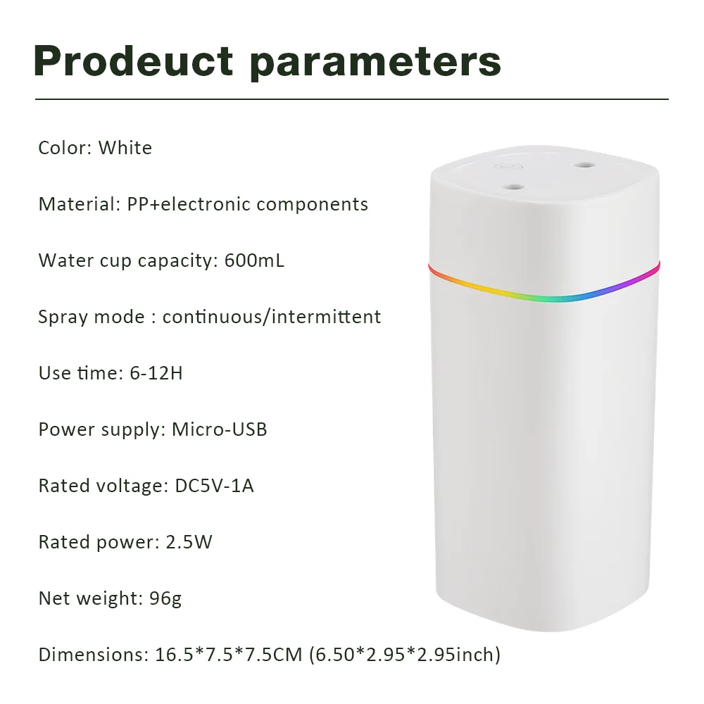 600ML Air Humidifier USB Charging Essential Oil Purifier Aroma Diffuser Aromatherapy Mist Maker Lights for Home Office Car 6