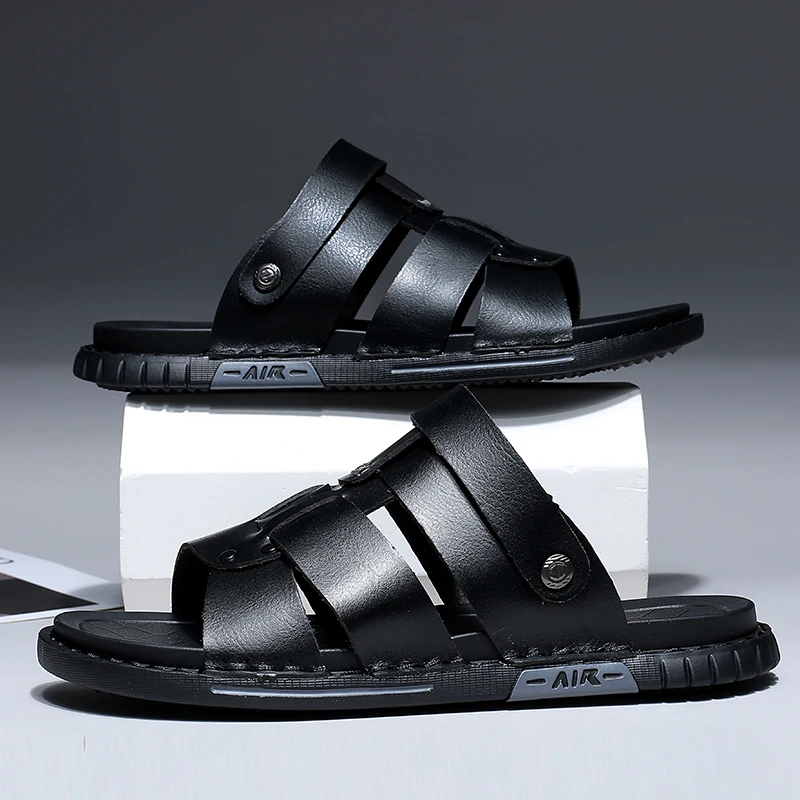 

Summer Men Sandals Genuine Leather Mens Casual Shoes Outdoor Men Leather Sandals for Men Beach Shoes Roman mens Shoes