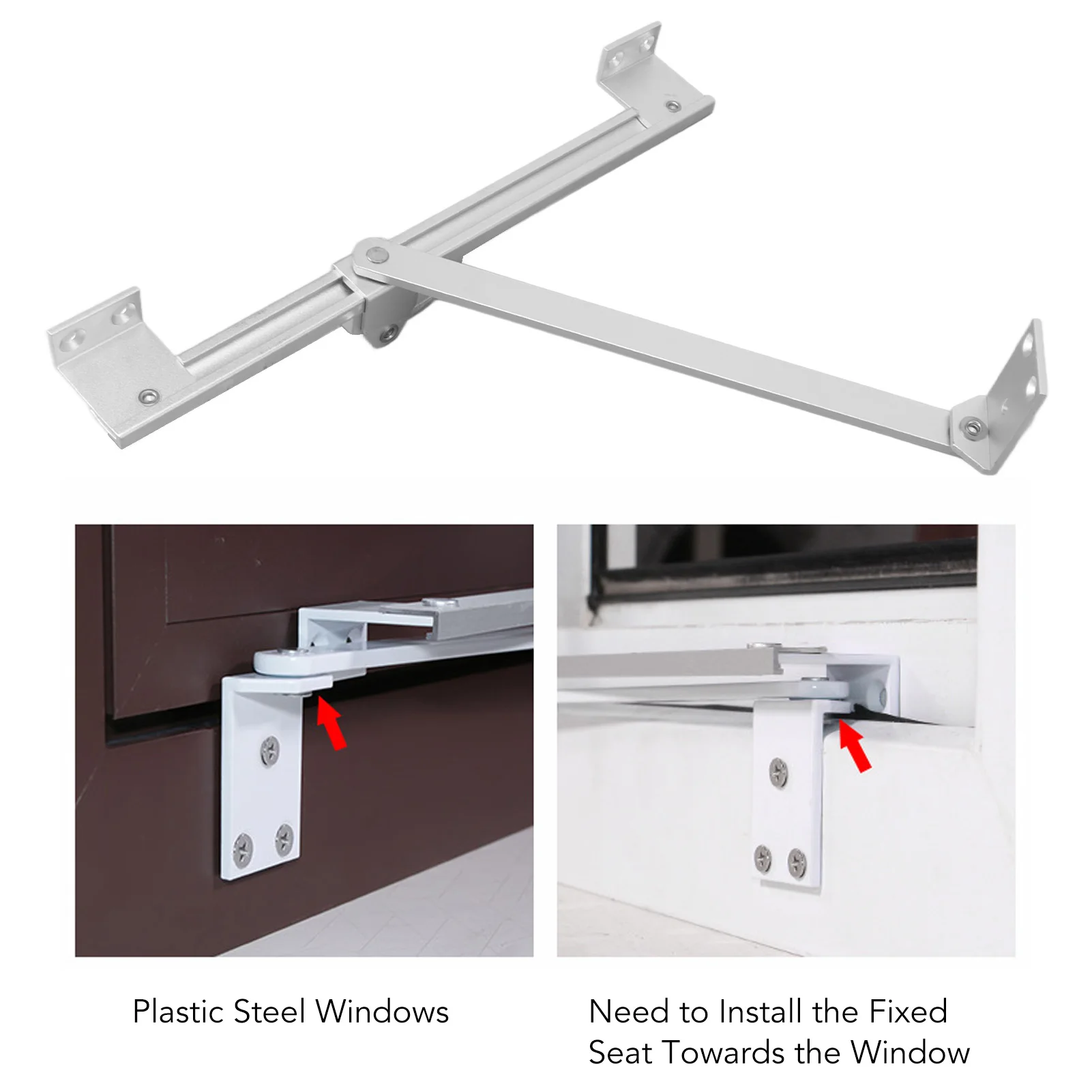 Window Wind Brace Easy Installation Strong Stability T Shape Adjustable Casement Window Hinge Aluminum Alloy Silver for Home