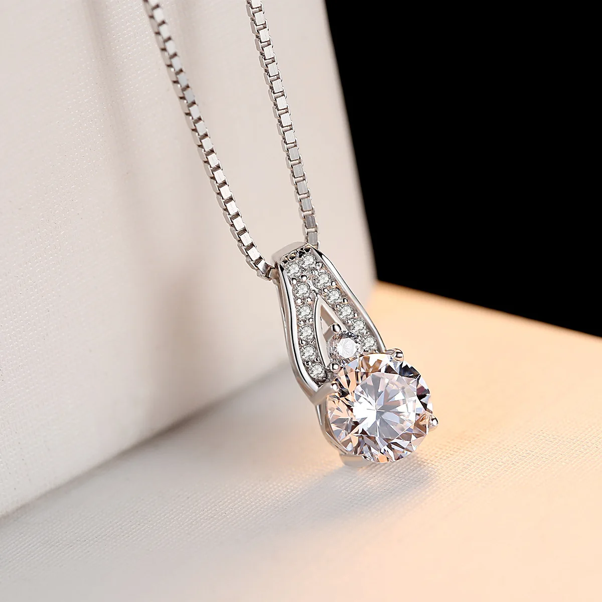 

925 Sterling Silver Zircon Pendant Necklace for Women Wedding Engagement Jewelry Gifts