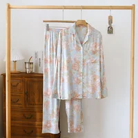 Spring and Summer 2026 New Women's Pajamas Set Cotton Silk Gongsatin High End Large Flower Home Furnishing Long Sleeve Pants - Image 4