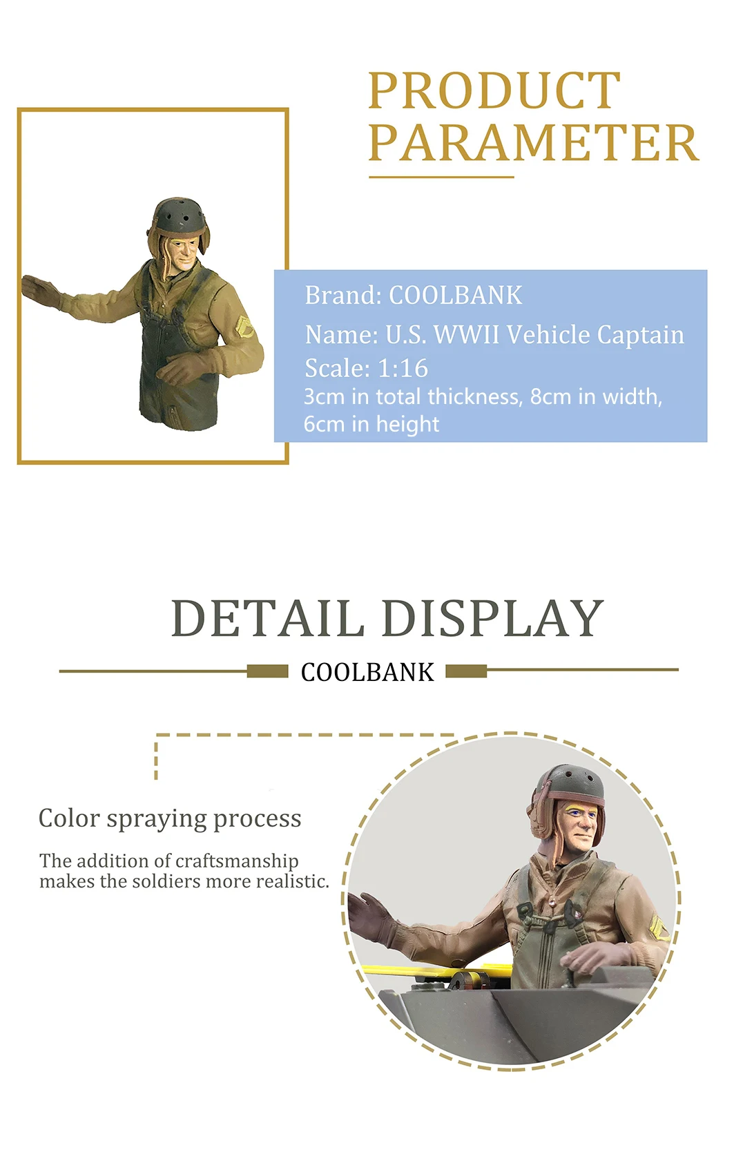 COOLBANK 1/16 WWII U.S.A. Vehicle Captain 1938 HLC-0003 Army Soldier Military themes Model figure soldier( For US. Stuart M5A1 ) 4