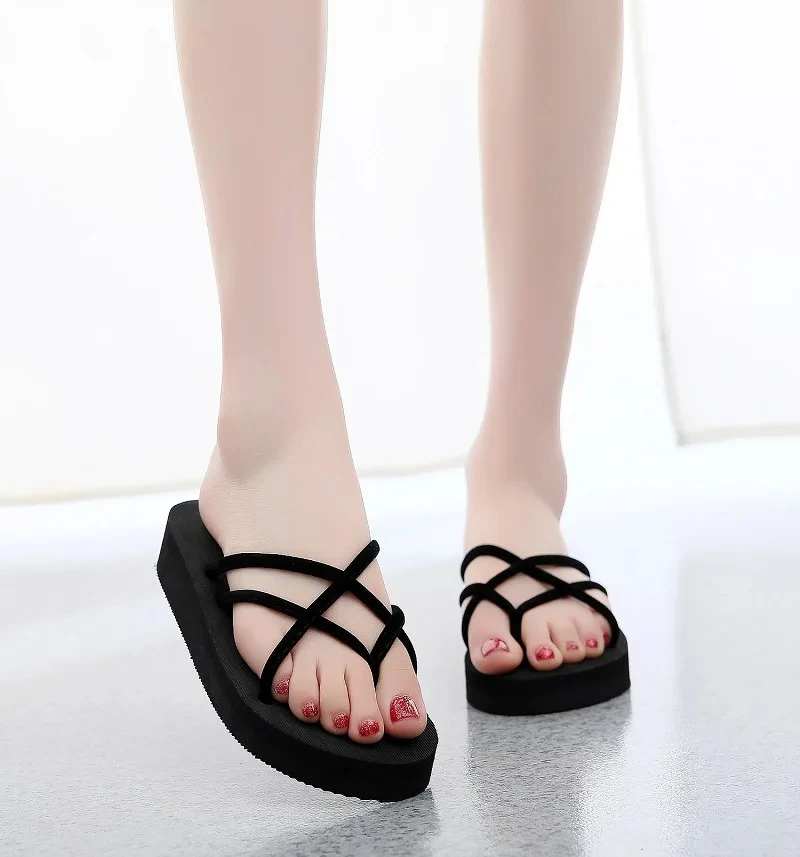 

0899 Summer Women Slippers Outdoor Light Weight Cool Shoes Ladies Flat Flip-flop Black Non-slip Basic Home Sandals chaussures fe