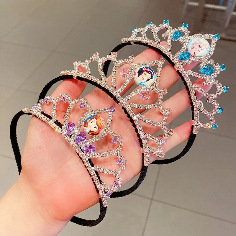 Disney Frozen Princess Crystal Crown Hairbands Fashion Hair Accessories Vintage Cartoon Girl Princess Birthday Headband For Girl hair accessories princess pretend toys