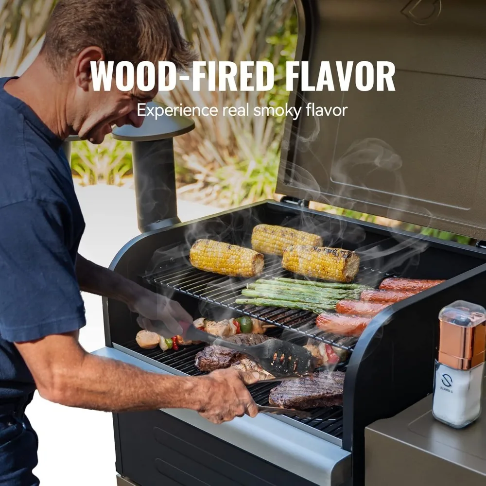Wood Pellet Grill Smoker with PID Controller, 8-in-1 Master Sear BBQ Grill, Auto Temperature Control, Storage Cabinet Side Shelf 2