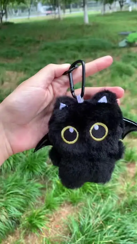 Ghost Wing Black Cat Plush Keychain Kawaii Plushie Animal Pendant