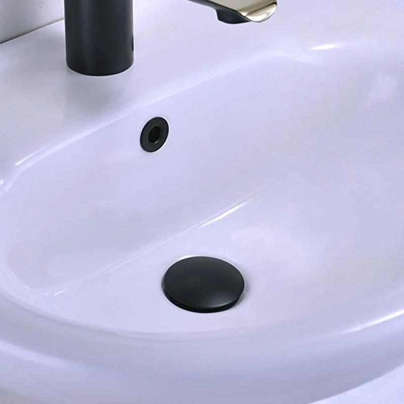 Black Basin Sink Drainer Corrosion Resistant Easy To Clean Pop Up Button Round Hole Bathroom Hotel Drainer