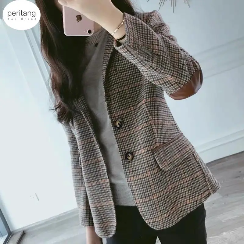

2023 New Fashion Business Interview Plaid Suits Women Work Office Ladies Long Sleeve Vintage Blazer