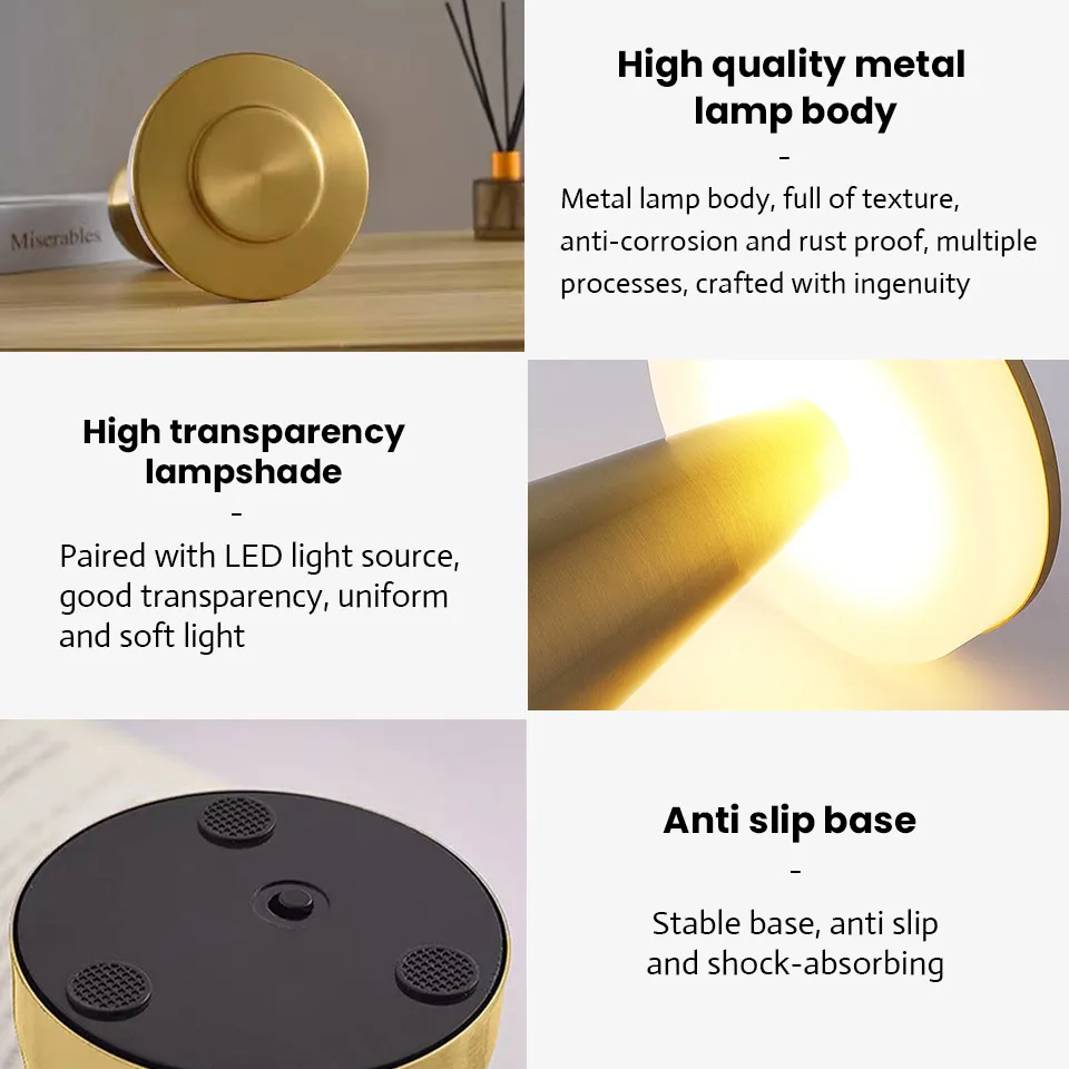 USB Rechargeable Table Lamp Touch Switch One Click On/Off Light For Study Lamps For Bedroom Portable Work Decorations Night Lamp