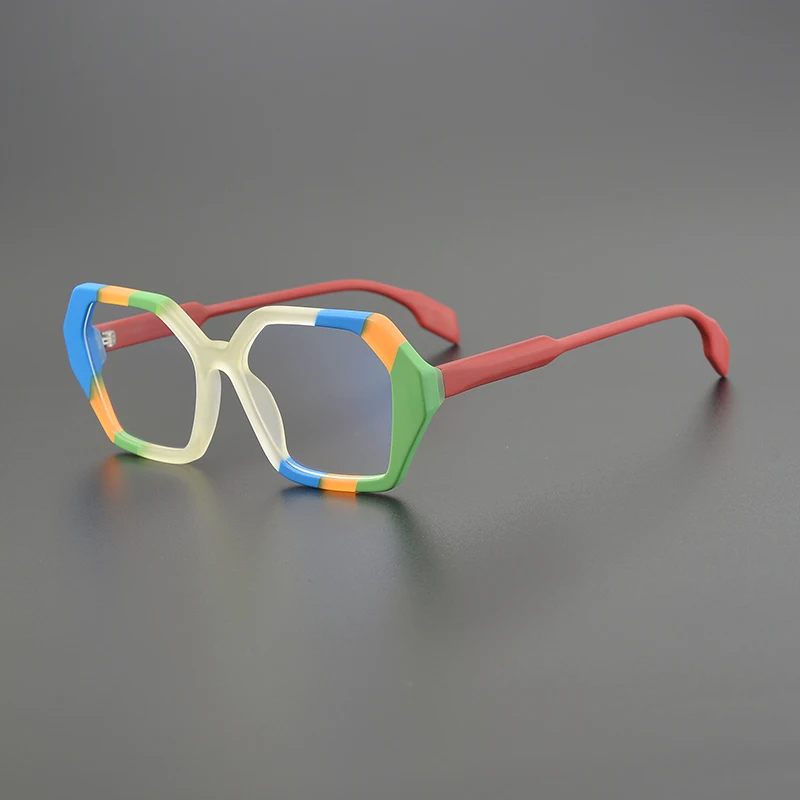 

Personalized Color Blocking Glasses frame for Women Designer brand Polygonal Acetate Optical Reading Men's Prescription Glasses
