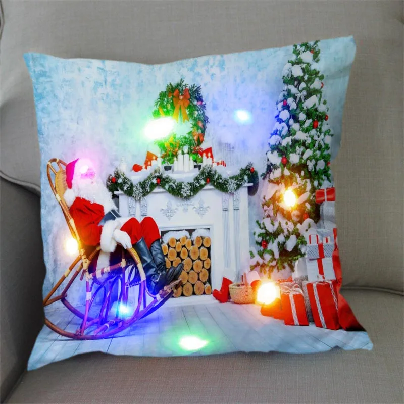 Christmas Pillow Covers 45x45 Led Light Santa Claus Printed For