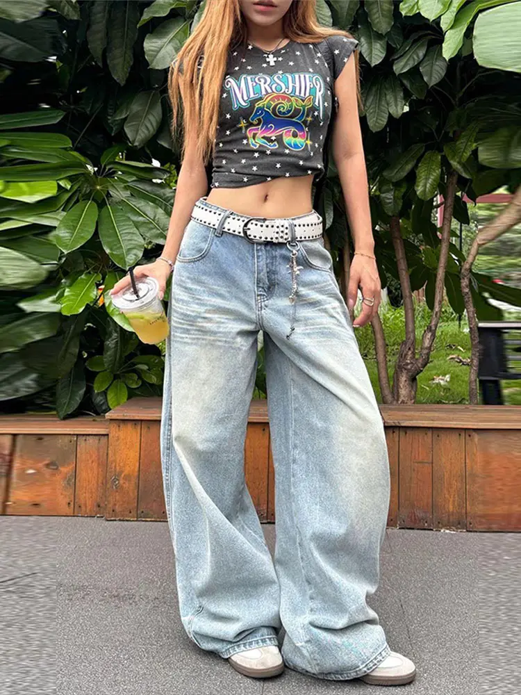 Women's Jeans Vintage Printed High Waist Zipper Pockets Straight Leg Trousers Female 2026 Spring Fashion Woman Clothes Outwears - 6