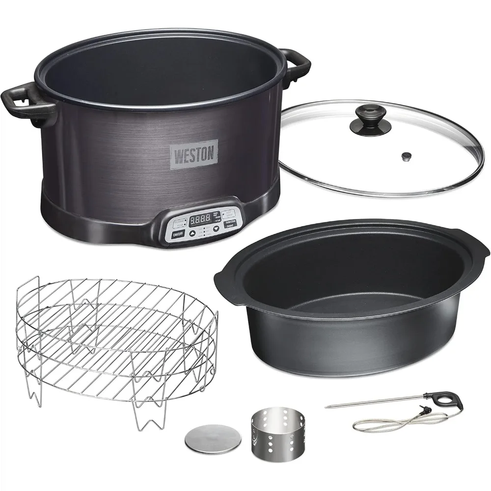 2-in-1 Indoor Electric Smoker & Programmable Slow Cooker, 6 Quart, With 3-Tier Smoking Rack for Meat