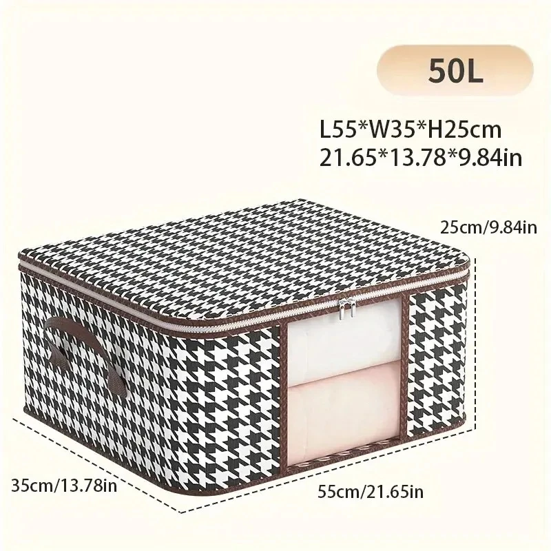 Storage Box Visible Large Capacity Portable Household Clothes Organizer Handles Foldable Dustproof Quilt Zipper Container