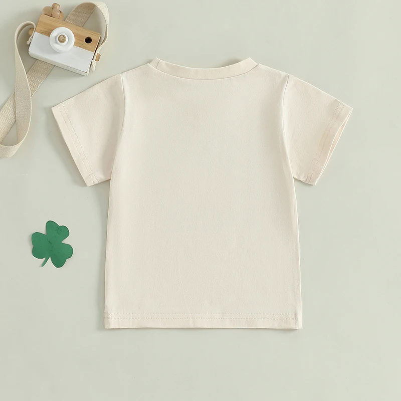 Baby Boy T-shirt Short Sleeve Crew Neck Letters Clover Print Summer Clothes Tops for Casual Daily