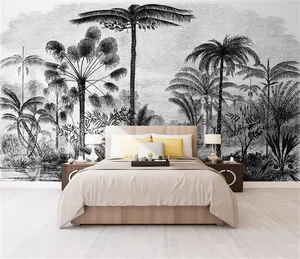 Custom Black and White Tropical Plant Tropical Wallpaper Mural for living Room TV Background 3d Stickers wall papers home decor