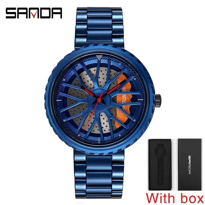 Men Top Quartz WristWatch Stainless Car Wheel Rim Hub Watches Men Waterproof Sport Watch For Custom Design Relogio Masculino 