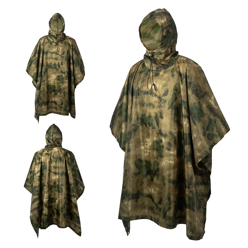 Outdoor Men's Rain Poncho - Multifunctional Waterproof Camouflage Cover for Camping, Hunting, Clothes Shelter, Tent - Military Emergency Raincoat