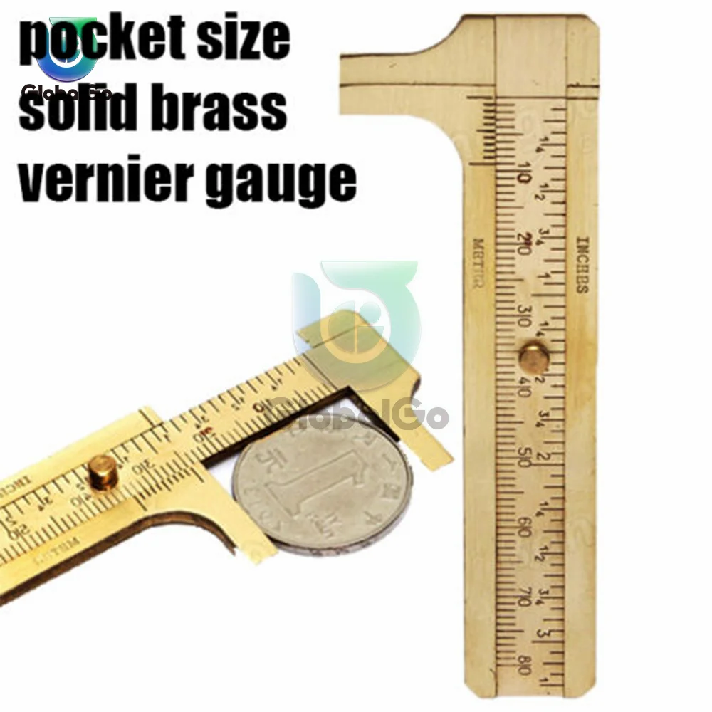 Mini Brass Sliding Gauge Vernier Caliper 80mm 3.25inch Pocket Ruler Double Scale 
