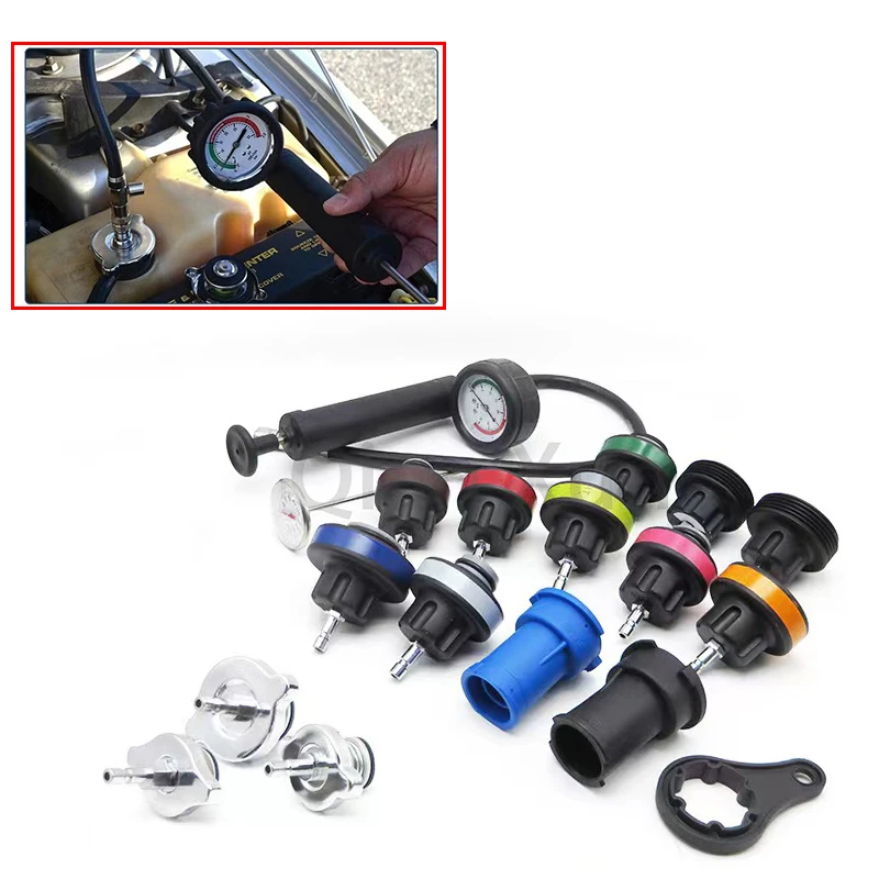 

Universal 18pcs Radiator Pressure Tester Tool Kit Cooling System Testing Tool Water Tank Leakage Detector Nylon Material