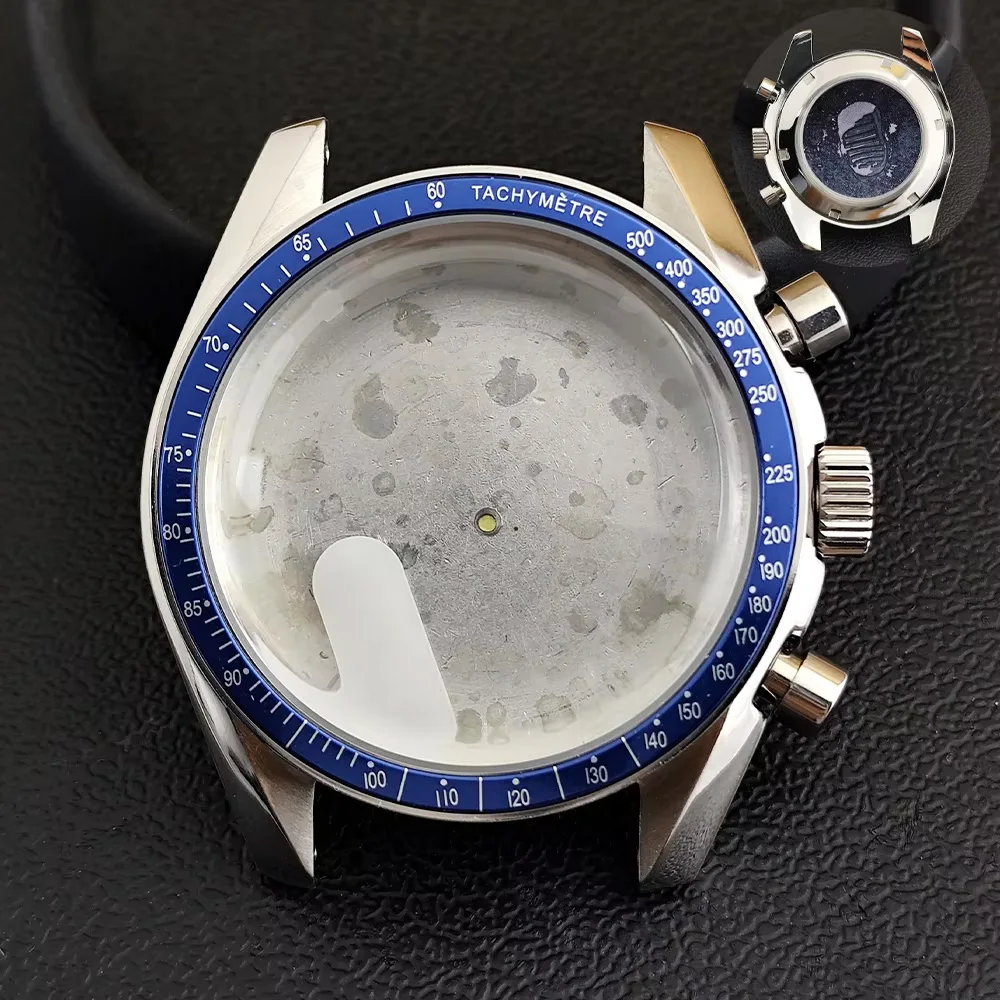 39.7mm Stainless Steel Silvery Case Fits For VK63 VK63A Movement Case No Sapphire Glass Case 20mm Strap Moon Bottom Cover