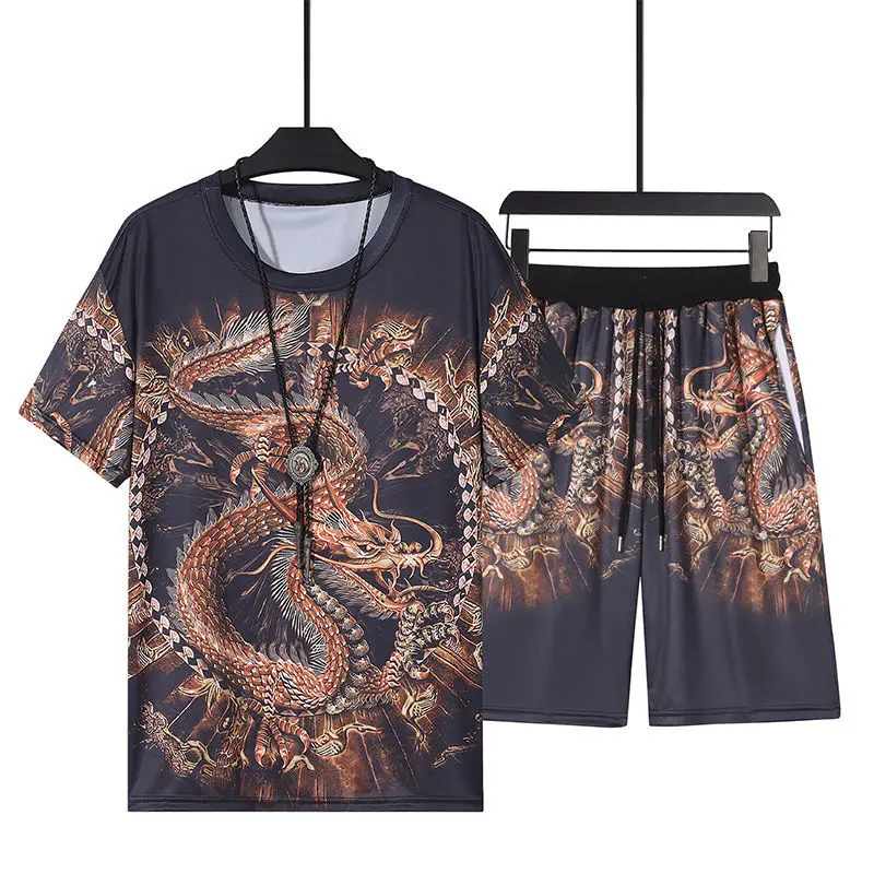 thumbnail image 1 of Conjunto deportivo básico esencial para hombre, camiseta, chándal, sudadera de verano, top estético, ropa holgada para hombre, conjuntos de pantalones cortos elásticos S, 1 of 5