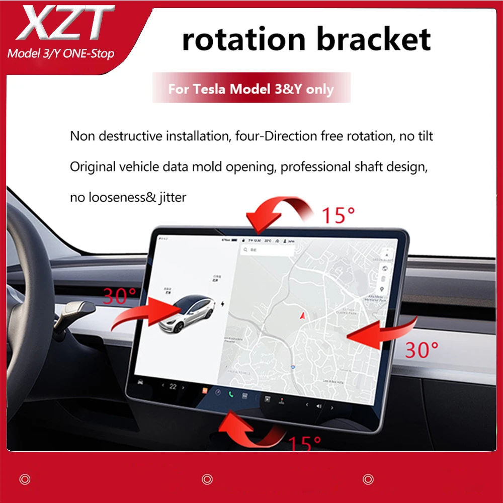

For Tesla Model3 Model Y 2021-2023 Central Control Screen Display 4 Directio Rotation Bracket GPS Navigation Holder Swivel Mount