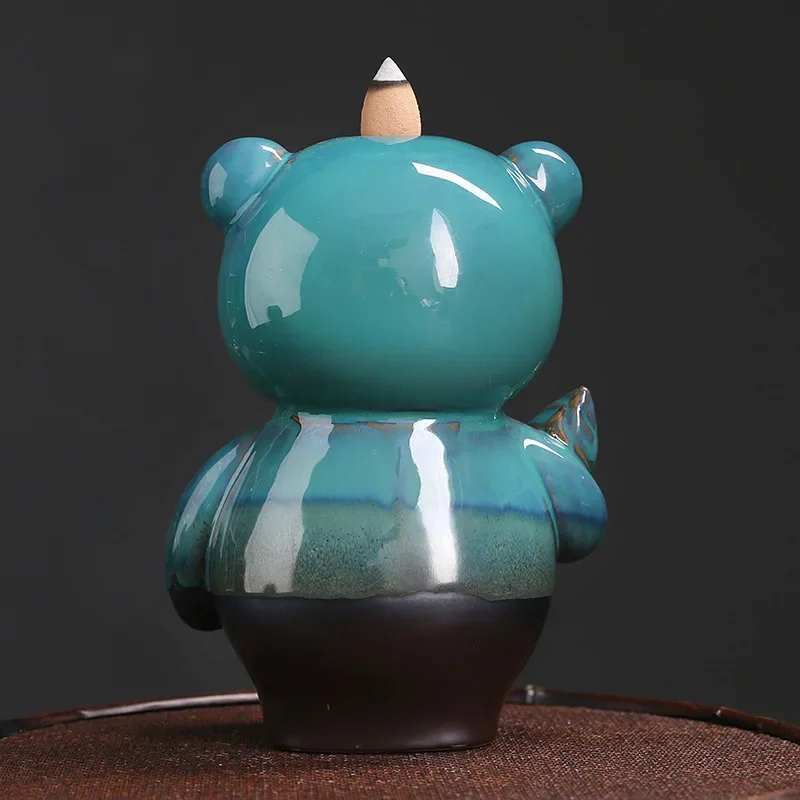 작은 곰 세라믹 향로, 수공예 향 거치대, 역류 향 버너, 행운의 홈 장식, 데스크탑 장식, 1pc