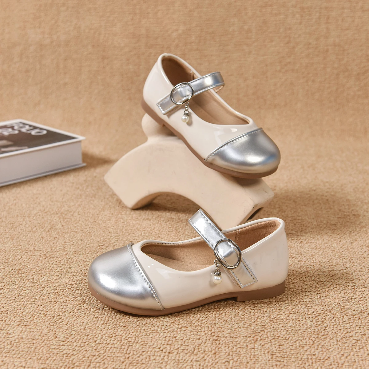 Girls PU Leather Non Slip Soft Sole Mary Jane Ballet Flats