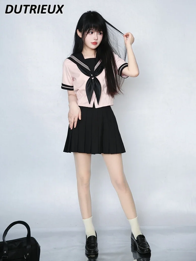 

Japanese Original JK Sailor Suit Sweetheart Summer Short-Sleeved Top Female College Style Sweet Mini Skirt Two Piece Set