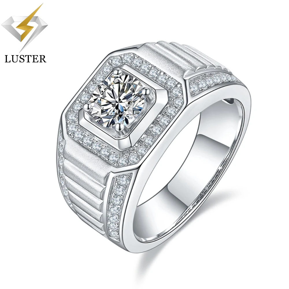 

LUSTER 6.5mm 1ct D Color Round 18K Gold Plated 925 Sterling Silve Moissanite Ring Diamond Test Passed Jewelry Gift for Men