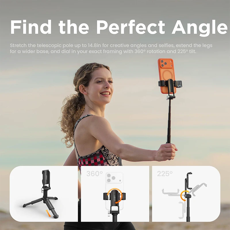 JOBY TP02 TelePod Mini Selfie Stick Kit Handle Grip Bluetooth Controller Dual Cold shoe Mount with 5600K Fill Light Phone Tripod - Ảnh 3
