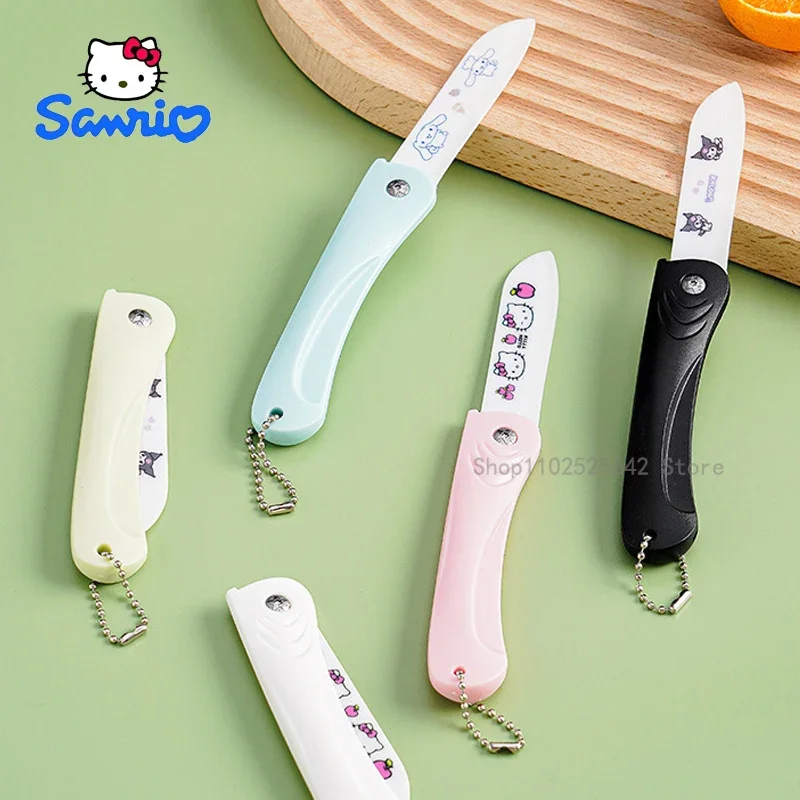 

Складной нож HelloKitty Sanrio, портативный керамический нож Kuromi Cinnamoroll, симпатичный и креативный нож для фруктов, можно очистить и переносить