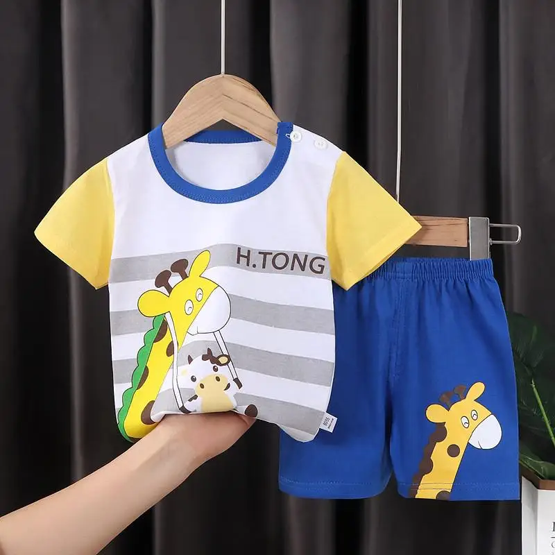 Baby Clothing Set luxury New Style Boys And Girls Short Sleeve Suit Summer Boutique Kids Outfits Leisure Clothes Cartoon Pattern Children 2 Piece Set baby clothes penguin set Baby Clothing Set