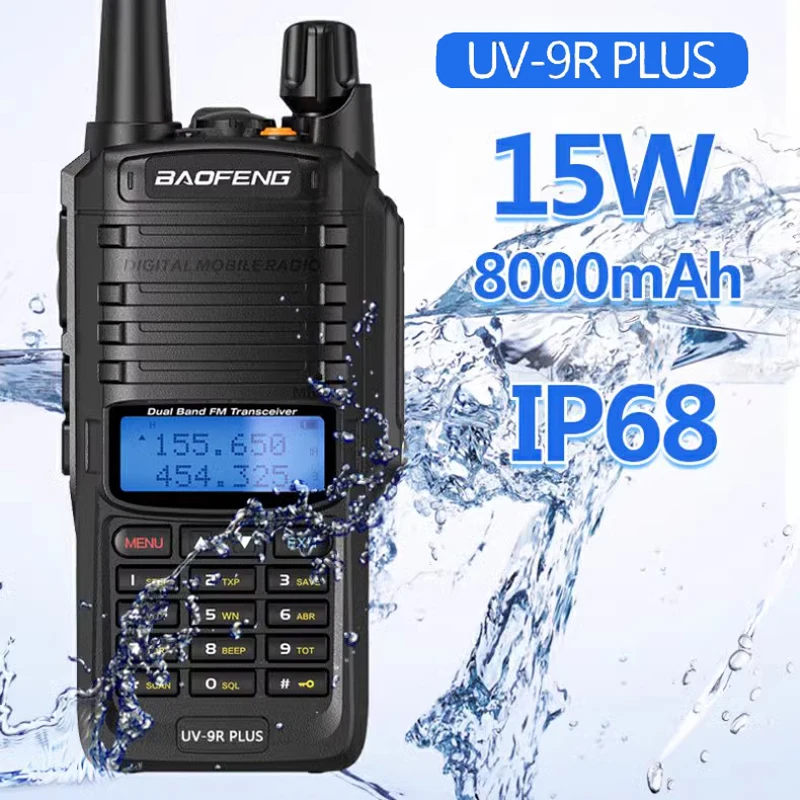 15W UHF VHF Ht PTT Walkie Talkie Baofeng Radio UV 9R Plus For Hunting And Hiking for baofeng two ray radio walkie talkie long range 50km s5 plus waterproof hunting vhf uhf ham cb portable radio baofeng s5 plus