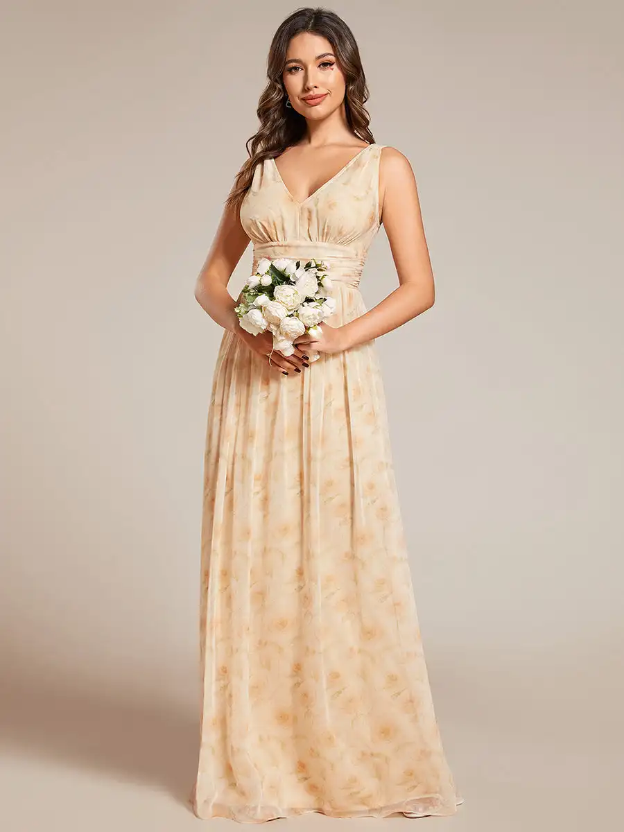 

Elegant Evening Dresses V-Neck Sleeveless Floor-Length Gown 2024 Ever pretty of A-LINE Golden Rose Simple Bridesmaid dress