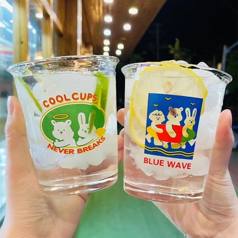 Taza de bebida transparente coreana, vaso de vidrio de dibujos animados,  taza de agua fría para jugo de leche, refresco de limón, taza de café de  regalo para mujer| | - AliExpress
